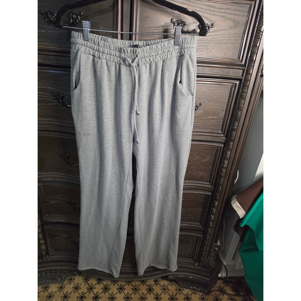 Agnes Urban Heather Gray Wide Leg Sweatpants Drawstring Lounge Pants L